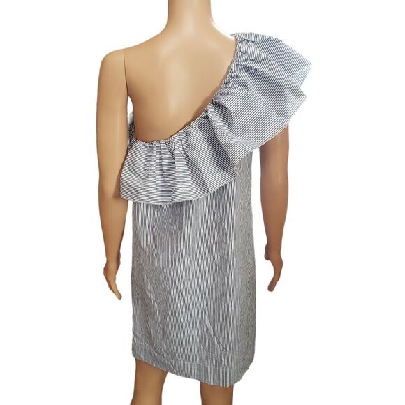 Abercrombie Pinstripe One Shoulder Ruffle Shift Dress MEDIUM - Picture 3 of 14